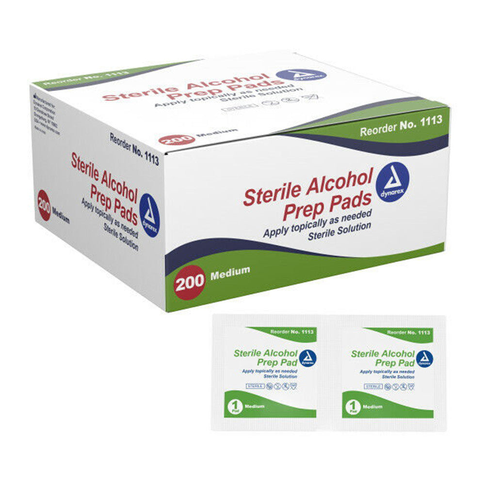 Dynarex Sterile Alcohol Prep Latex Free Pads, Medium Size, 200 Ea